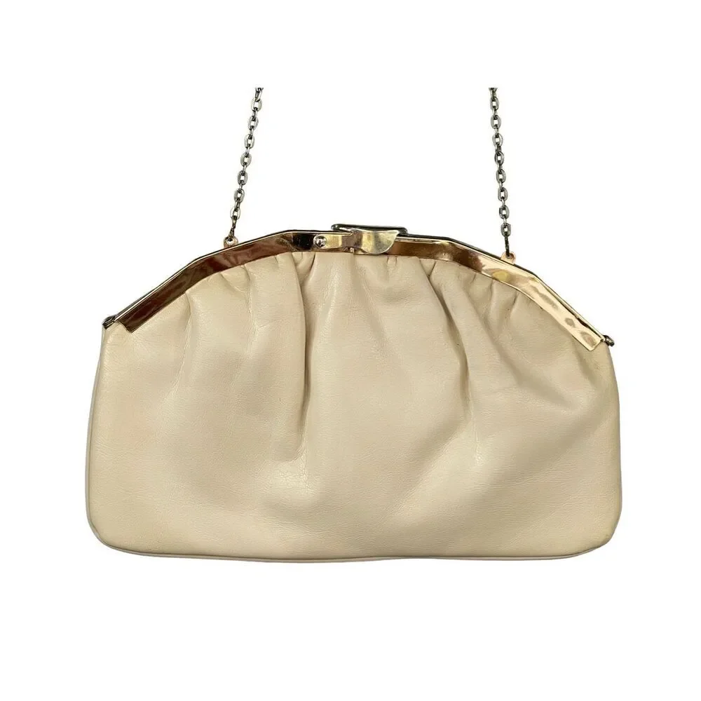 Vintage Off White Genuine Leather Crossbody Shoulder Bag Chain Strap Envelope Cl
